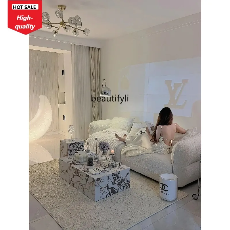 Mild Luxury Marble Coffee Table Living Room Home Rectangular Solid Wood Modern Combination Side Table Imitation Luxury Stone
