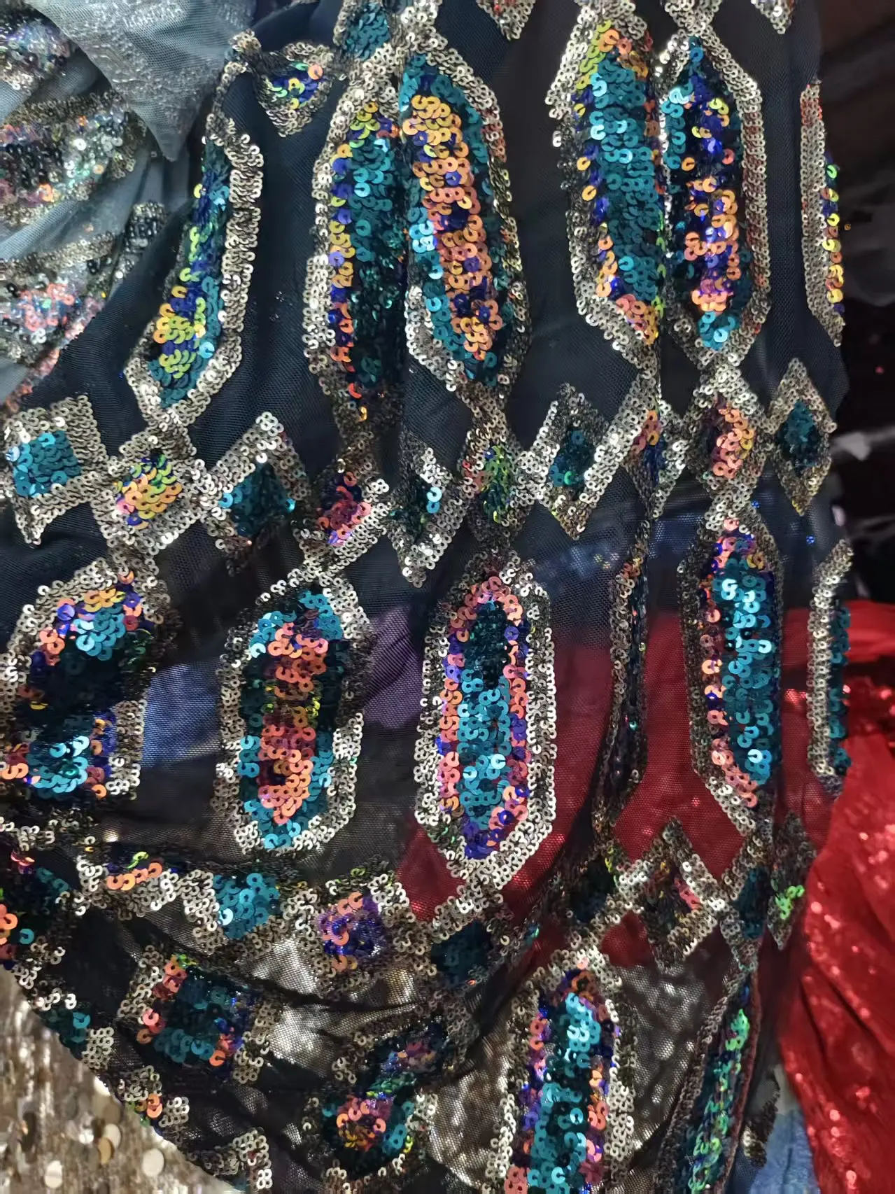 High quality African sequin lace Fabric Colombian Dress Design/ Sequined French Elastic mesh Fabric Lace For Evening Dresses
