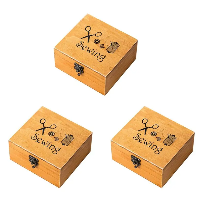 

【ELECTRONIC-ACCESSORIES】3X Wooden Sewing Box Sewing Accessories Supplies Kit Workbox For Mending