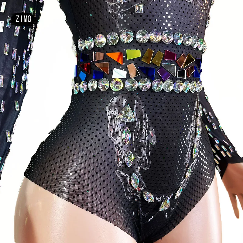 NEW GOGO AB crystal Gogo Show black Bodysuit Pole Dance Leotard Long Sleeve Sexy Party Birthday Club Celebrate Drag Queen Outfit