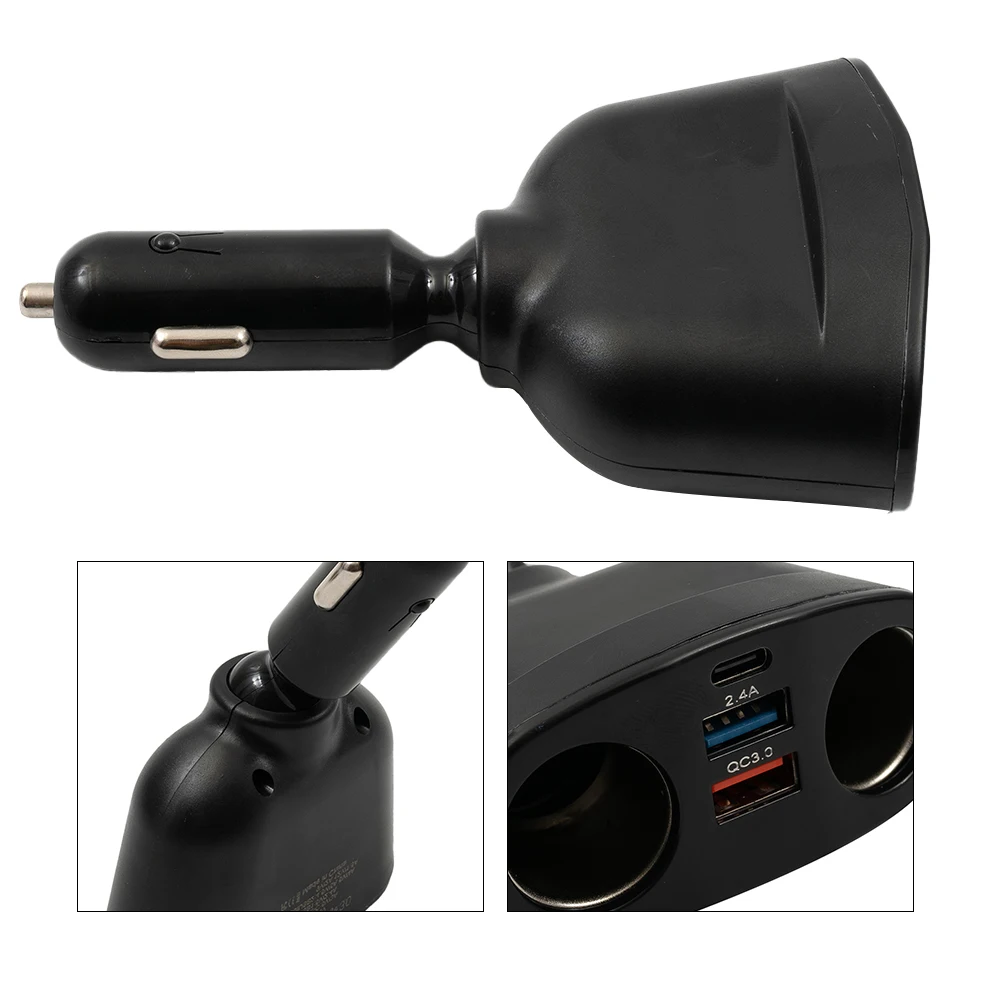 Elegante adaptador de corriente negro para QC3 0 diseñado específicamente para usar en automóviles, camiones, SUV, carga rápida de dispositivos en cualquier lugar