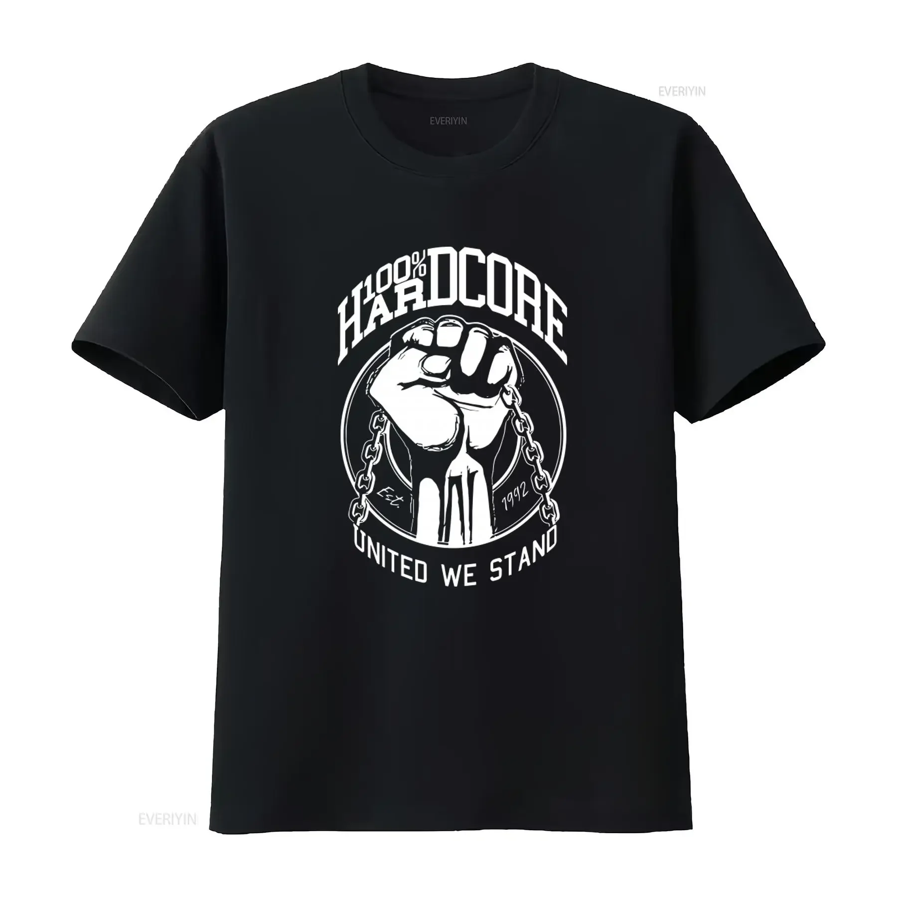 100 HARDCORE T Shirt United We Stand Black Men's Gabber Style vintage Washed designer clothes Casual Soft Breathable Slightly