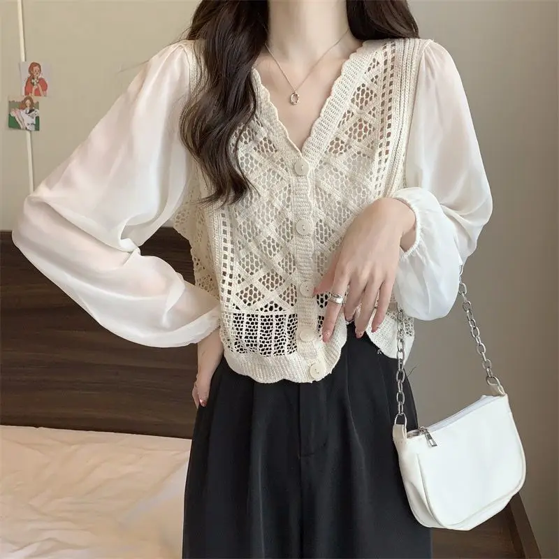 

New Crochet Summer Lightweight Knit Cardigan Open Front Sun Protection Hollow Out Lace Splicing Loose Top Shirt ZT78