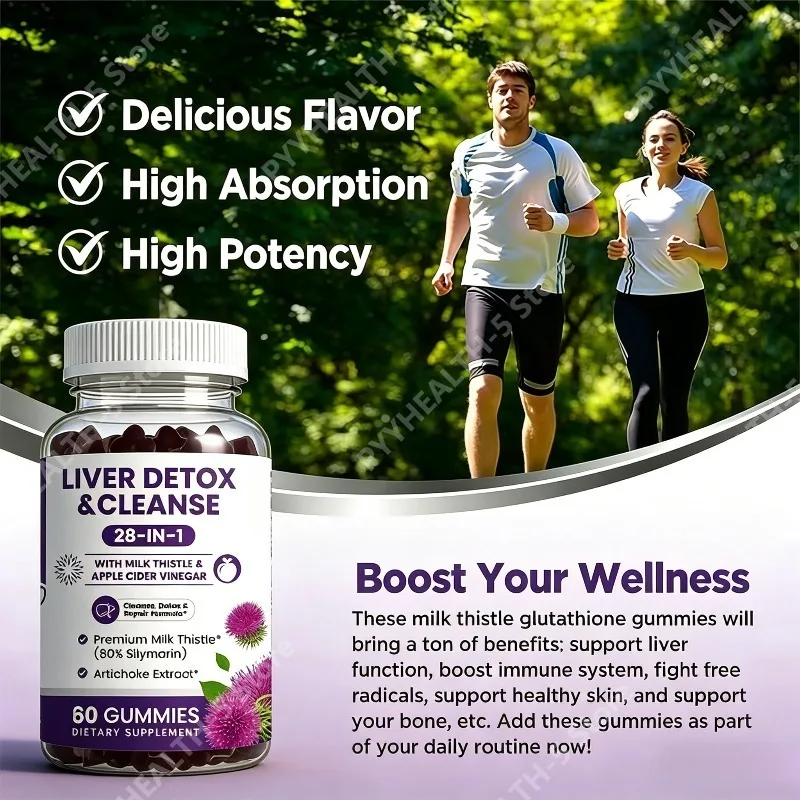 28-in-1 Formula Liver Cleanse Detox & Repair Gummies with Milk Thistle & Apple Cider Vinegar Dietary Supplement 60 Count