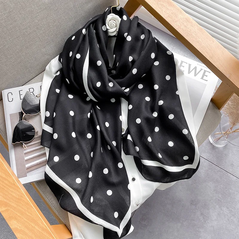 Fashion Black White Dots Comfort Cotton Linen Scarf Shawl Women Spring Fall Neckerchief Summer Travel Beach Mantillas Veils