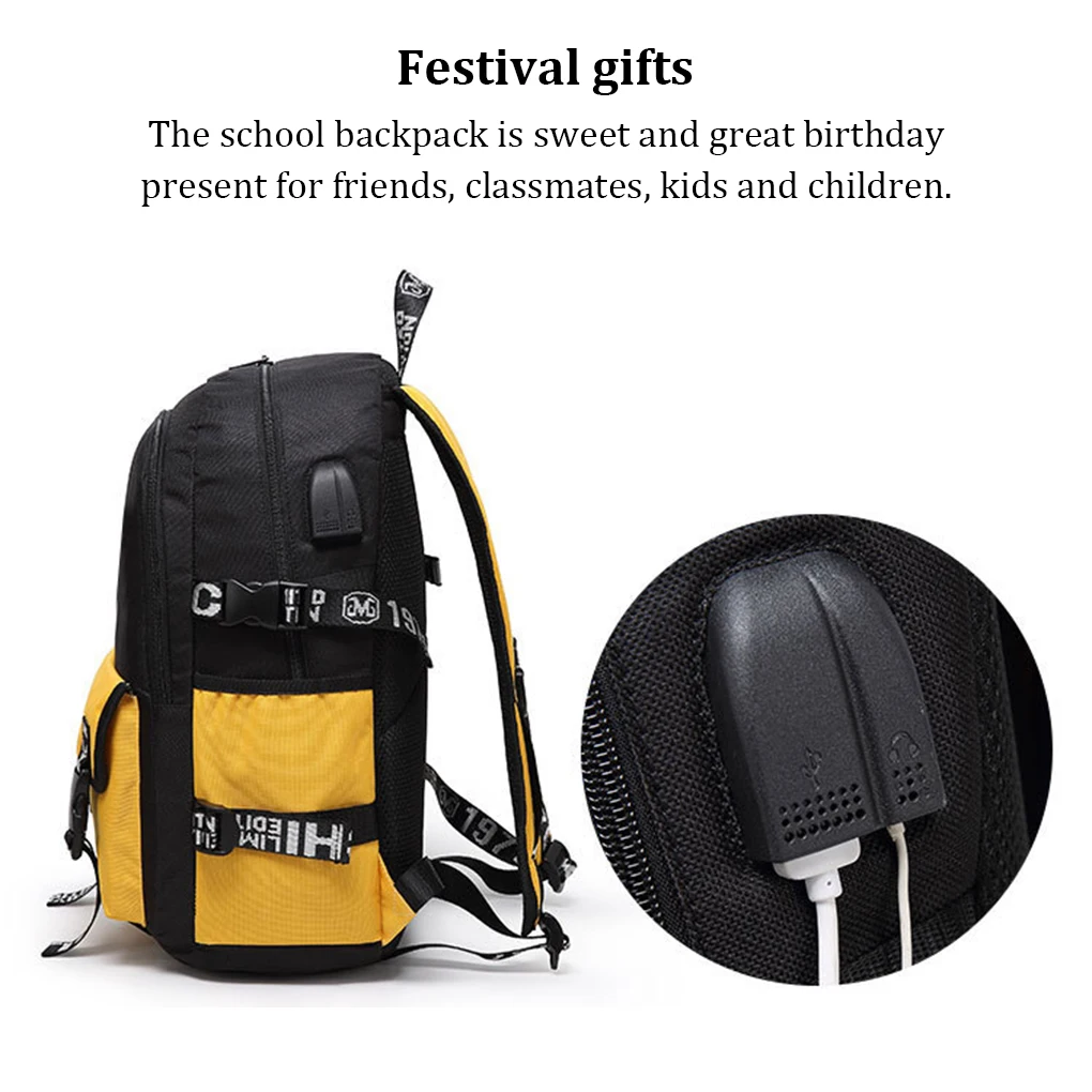 Middle School Backpack with USB Charger Office Work Tablet Computer Bag Travel Water Bottle Daypack for Girls Yellow