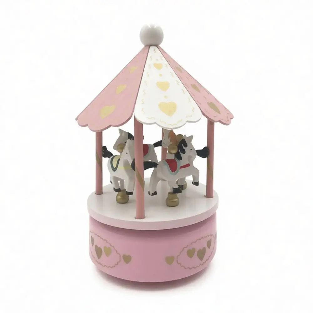 Carousel Music Box Merry Go Round Musical Keepsake Birthday Cake Topper Classical European Wooden Craft Gift For Home Decoration