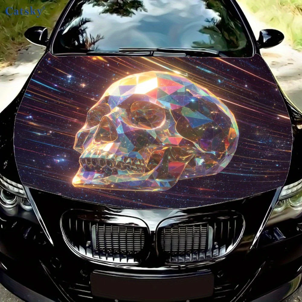 

Colorful Glowing Skull Car Hood Wrap - Durable, Waterproof, And UV-Resistant PVC Sticker For Trucks, SUVs, And Boats With Easy I