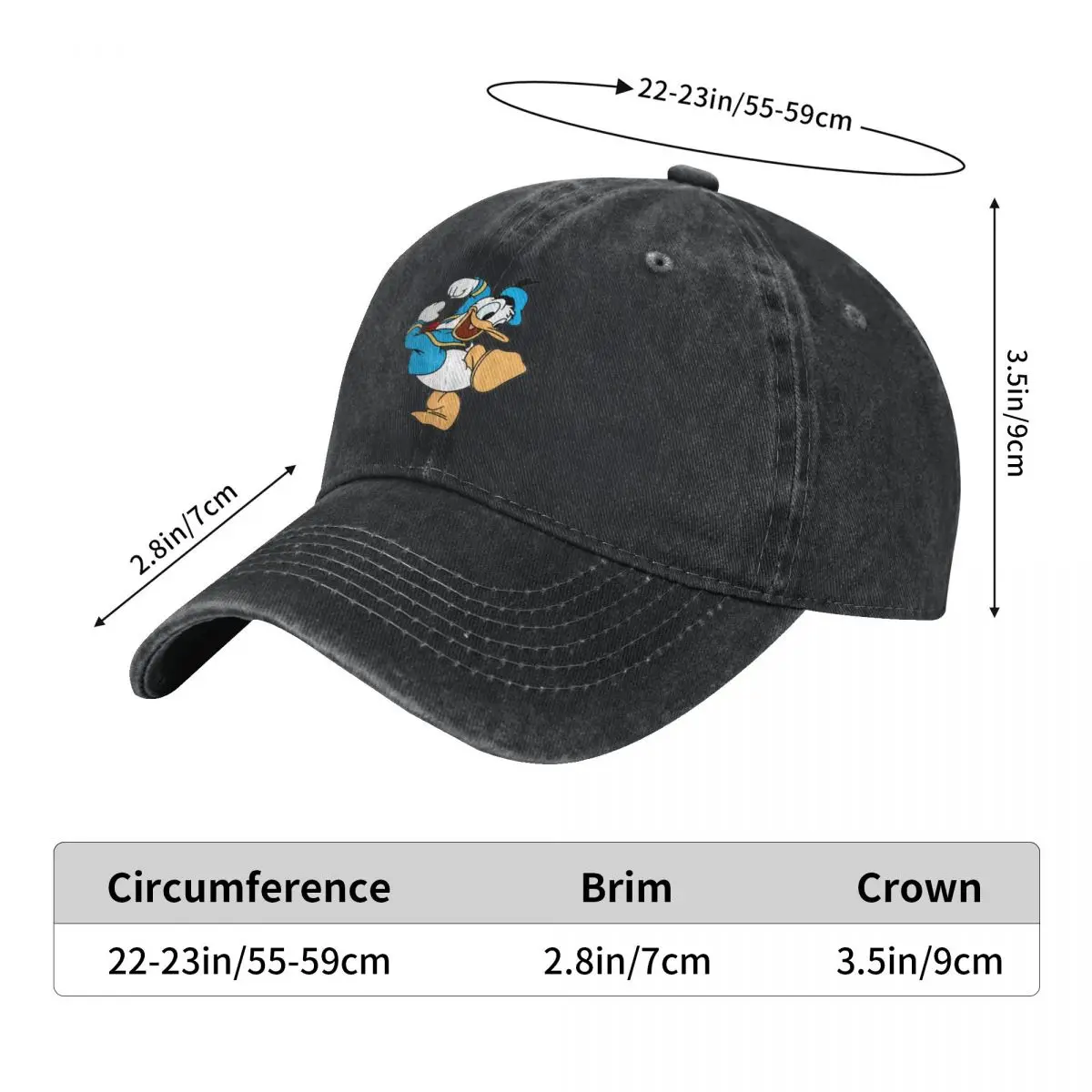 Donald Duck Comic Washed Baseball Cap Vintage Trucker Hat Summer Women Men Tennis Skate Sun protection Snapback Cap