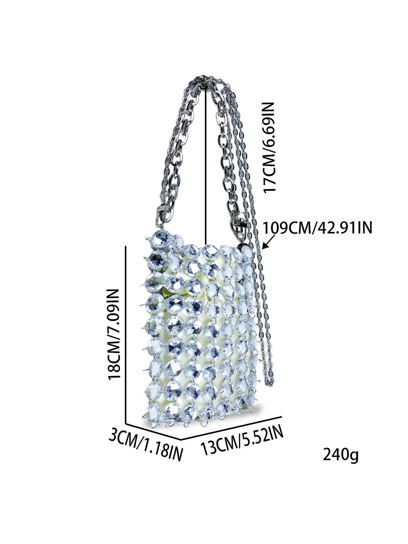 24가지 여름 신상 니치 캔디 컬러 수제 크리스탈 가방, 레트로 요정풍 비즈 가방, 투명한 사선 크로스 폰 가방