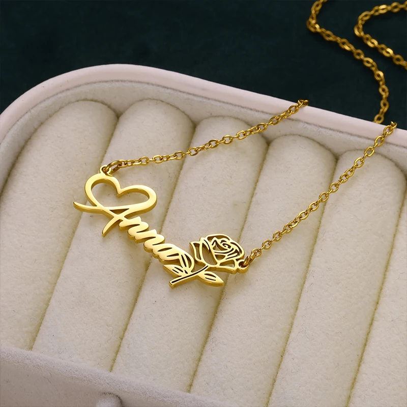 

Ожерелье с подвеской в виде цветка розы на заказ, персонализированные ювелирные изделия из нержавеющей стали, подарок на день Святого Валентина или годовщину для подруги