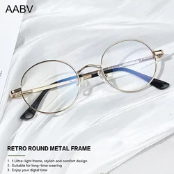 AABV-Óculos de luz azul para homens e mulheres, metal redondo, lentes ópticas transparentes falsas, óculos de computador, transparentes, 8009