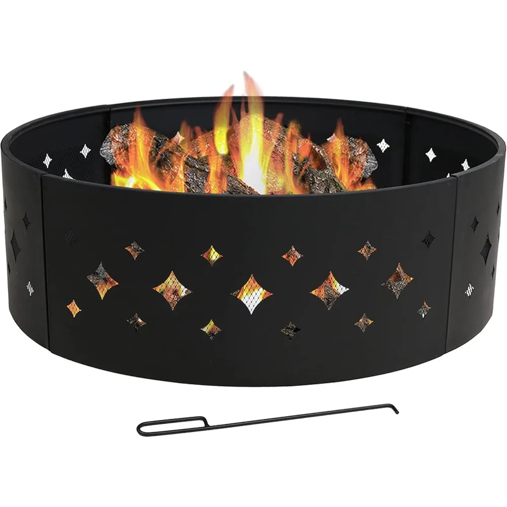 Diamond 36-Inch Heavy-Duty Steel Fire Ring with Fire Poker