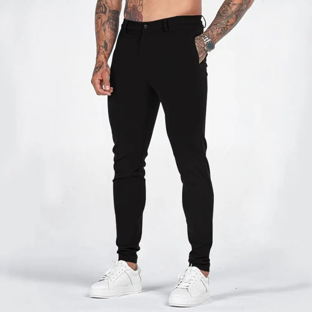 Men Casual Trousers Men Soft Trousers Stylish Men's Slim Fit Ankle Length Pants Soft Breathable Fabric Mid Waist for Commuting