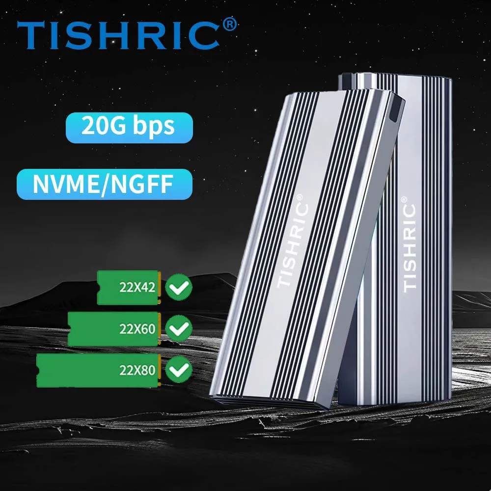 TISHRIC SSD Case Nvme to USB3.1/TypeC 1.8 inch Enclosure Dual Protocol M.2 Mobile External Case Support 20Gbps SSD for PC Laptop