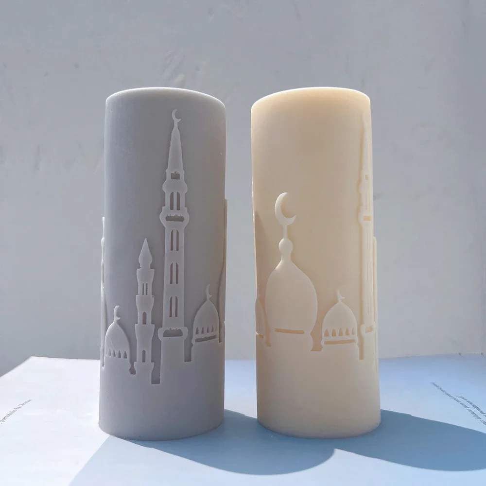 Two Designs Ramadan Pillar Candle Mould Muslim Wax Home Decor Islamic Gift Islamic Mosque Silhouette Candle Silicone Mold