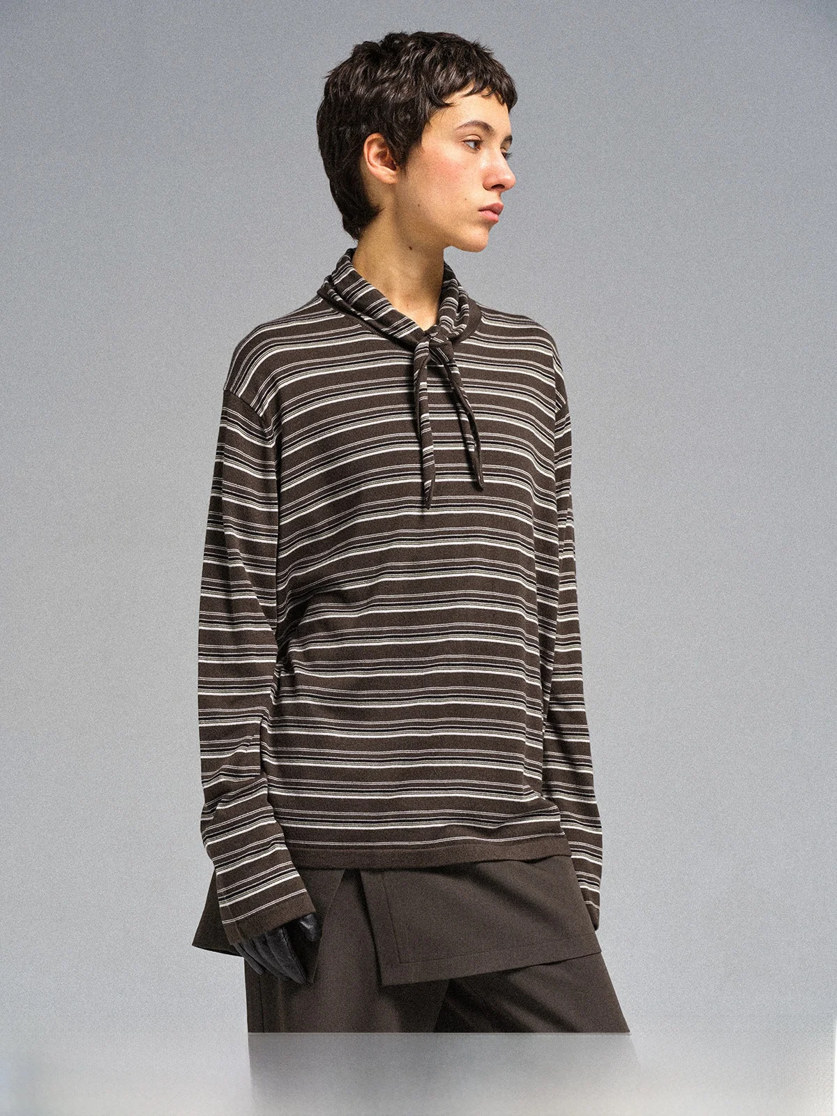 

Warm Style Long Sleeve T-Shirt round Neck Striped Wool Silk Scarf Ladies Comfortable Soft Polyester Rayon Fiber T-Shirt