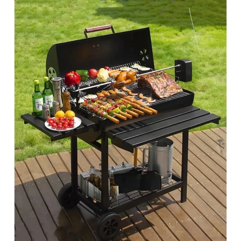 New Style  Barbecue Grill Charcoal Outdoor Oven BBQ Trolley Temperature Control Adjus Height Family Party