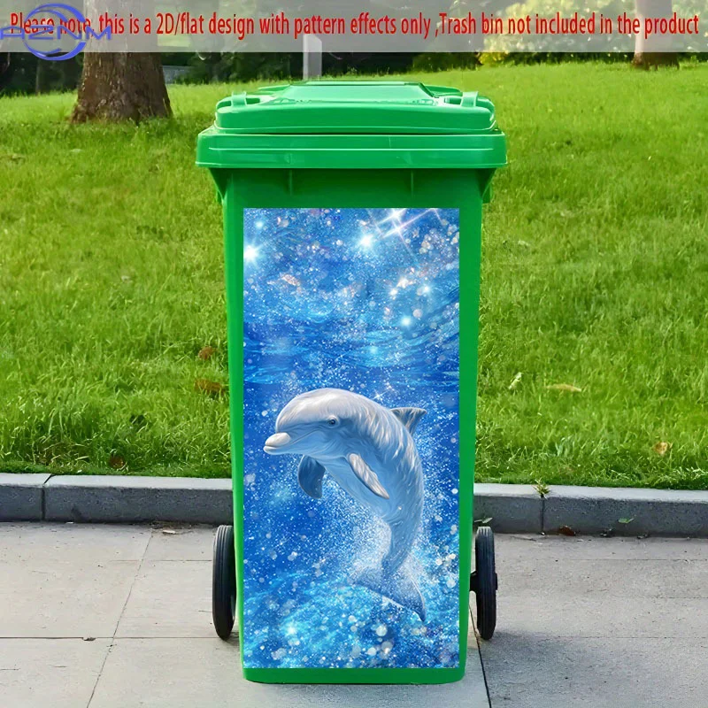 2D Flat Printing 1pc 2D Pattern Printed Kitchen Trash Can Sticker xcm Dolphin Leaping Through Waves Chasing Light Themed Kitch