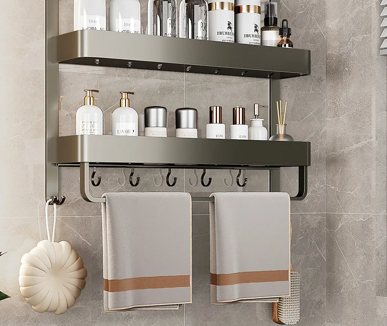 Towel Rack Bathroom Shelving All-In-One Perforation-Free Wall Hanging Bathroom Toilet Bathroom Set Aluminum Bath Towel Holder