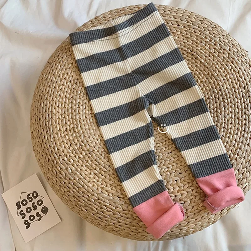Pantalones de algodón para niños y niñas, Leggings a rayas, transpirables, flexibles, para otoño e invierno, novedad de 2020