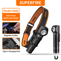 SUPERFIRE HS60 LED Magnetic Headlamp USB C Rechargeable Headlight 900LM Super Bright 18650 Head Flashlight  Work Camp Light