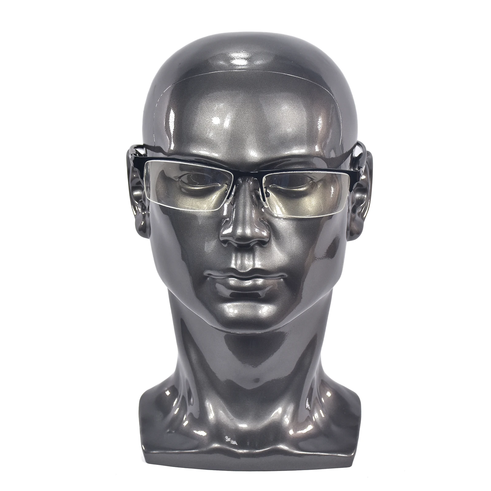 PVC Head Man Wig for Scarf Glasses Headphone Display Manikin Head 50cm - Black