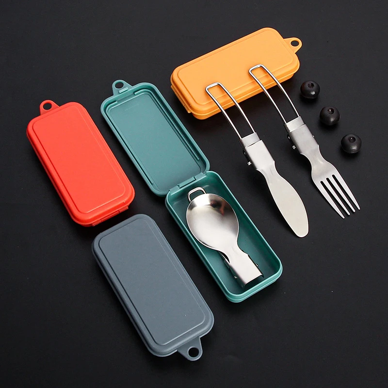 

New 304 Stainless Steel Folding Cutlery Knife, Fork And Spoon Set Outdoor Picnic Camping Portable Tableware