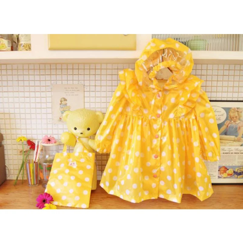 90-130cm Polka Dots Child Princess Raincoat For Kid Girls Baby Rain Coat Poncho Jacket Waterproof Outdoor Hiking Rainwear