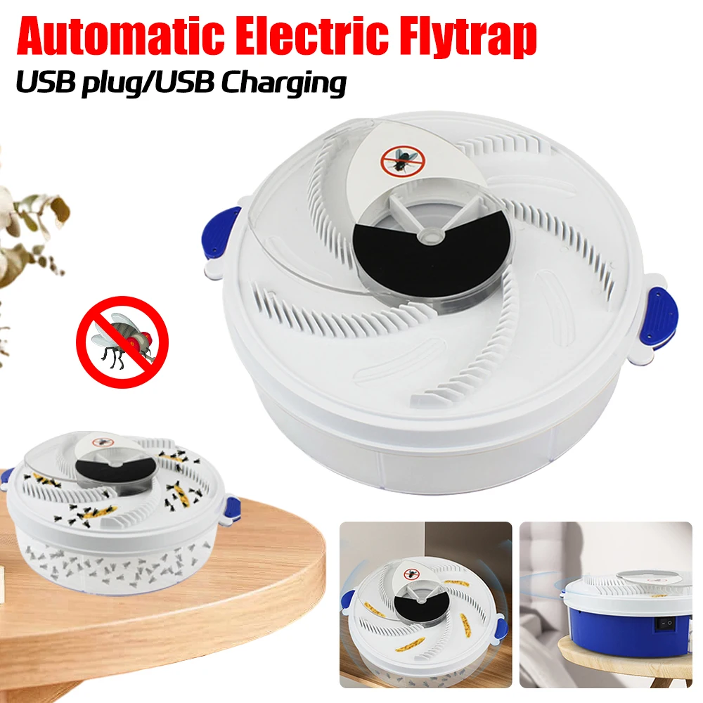 Automatic Flycatcher Pest Control Catcher High Efficiency Rotating Fly Catcher Indoor Outdoor Insect Reject Fly Trap Device