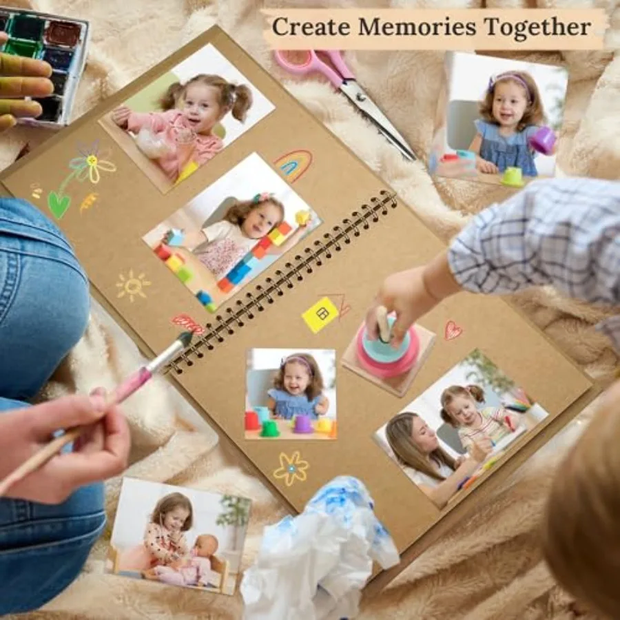 Scrapbook 7x7 Inch DIY Scrapbook Album Hardcover Kraft Paper Scrap Book Photo Albums 40 Pages Perfect for 4x6/ 5x7 Photos Memor