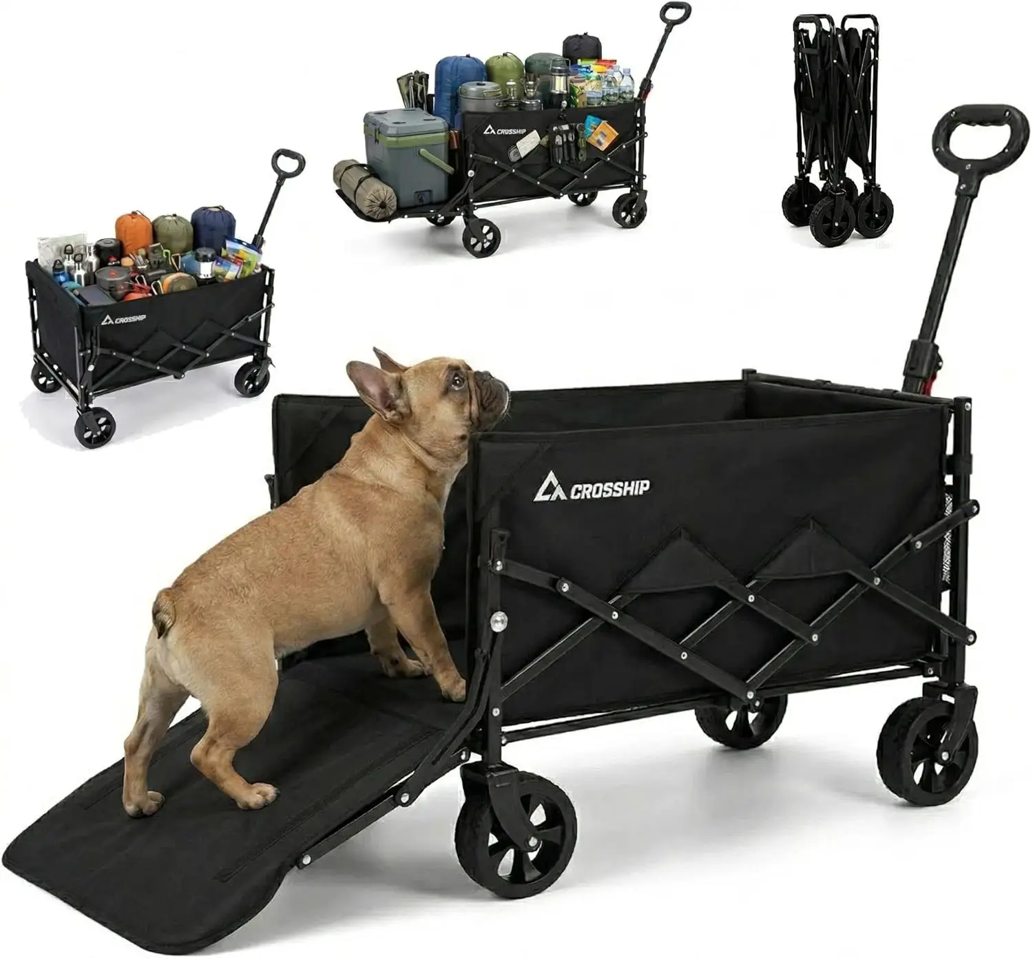 

Collapsible Pet Wagon Cart with Drop-Down Tailgate, 150L Heavy Duty Foldable Garden Cart 330lbs