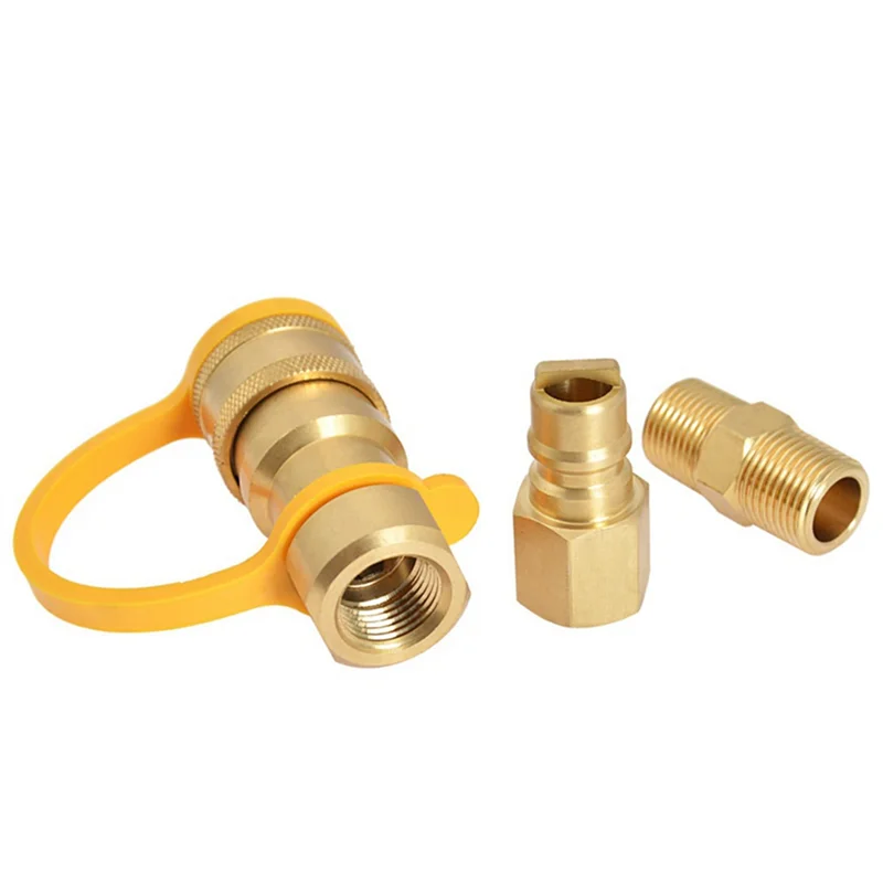 3/8 Inch Natural Gas Quick Connector Brass Propane Adapter Fittings for LP Gas Propane Hose Quick Disconnect