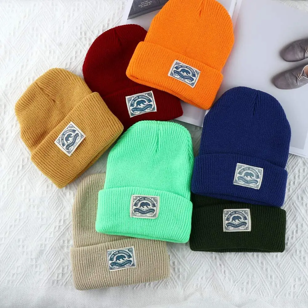 Unique Sweet Matching Street wear Solid Colors Polar Bear Fashion Design Women Skullies Hat Korean Style Hat Knitting Beanie