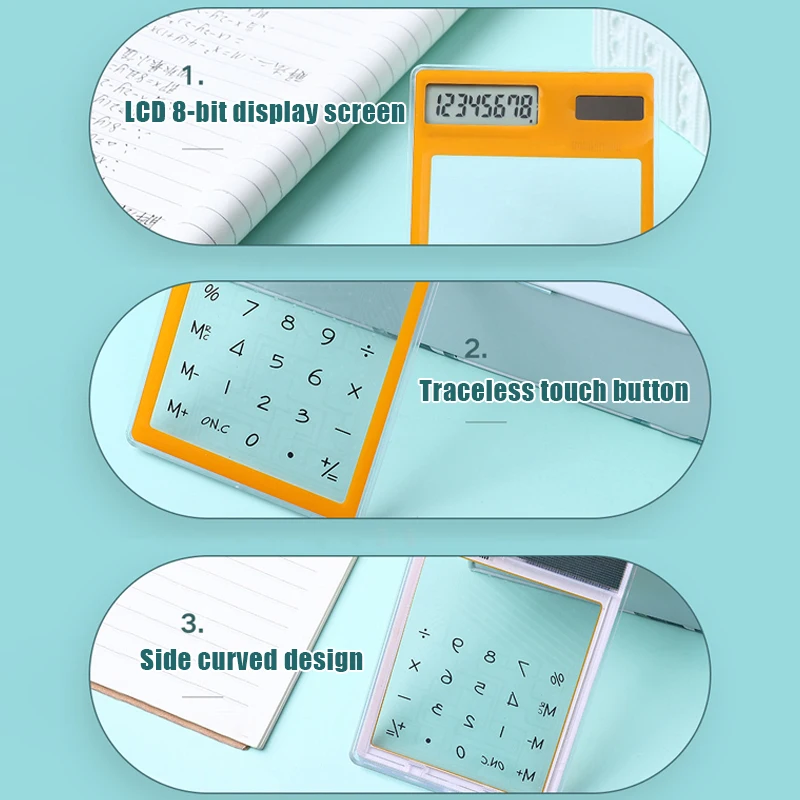 Imagem -06 - Mini Calculadora Científica com Tela Sensível ao Toque Transparente Economia de Energia Solar Bit Display Profissional Multi Cores