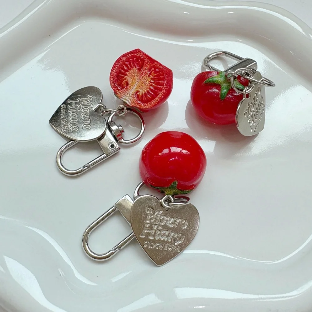 1/3pcs 3D Red Tomato Keychain Resin Fruit Charm Cute Pendant for Phone Case/Bag Ideal Birthday Gift for Women Accessories﻿