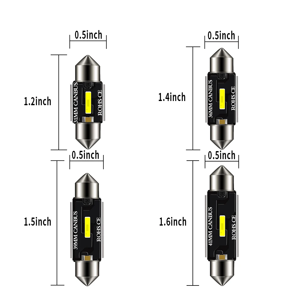 DXZ 100Pcs C5W C10W LED Bulbs Canbus Festoon 31MM 36MM 39MM 41MM NO ERROR Car Interior Map Dome Reading Lights 12V/24V Auto Lamp