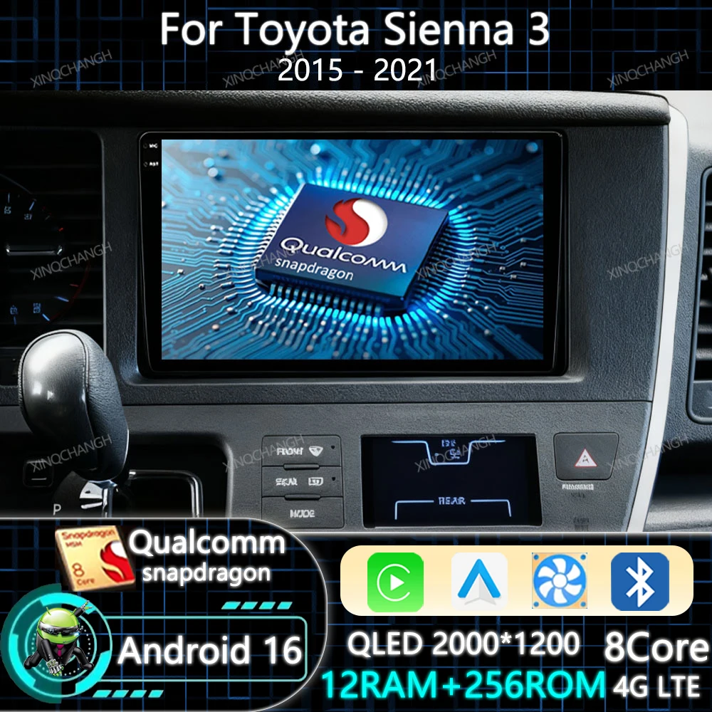 Android 16 Car Radio Carplay Auto For Toyota Sienna 3 2015 - 2021 QLED Navigation 2DIN Qualcomm Multimedia Video Player BT GPS