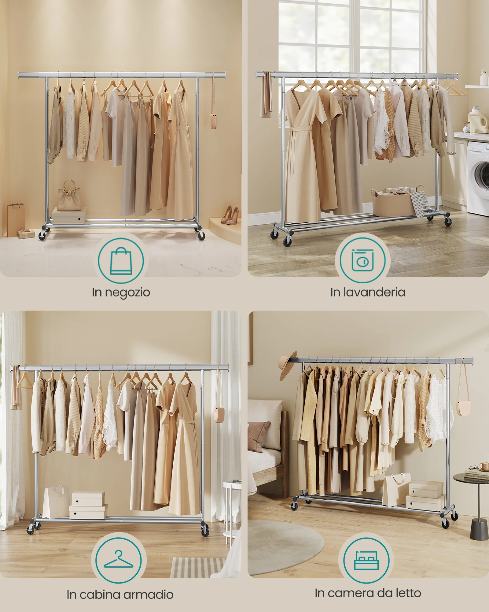 حامل SONGMICS Appendiabiti con Ruote، Portata Totale 150 كجم، 45 × (160-200) × 161 سم، أرجنتو/نيرو #3