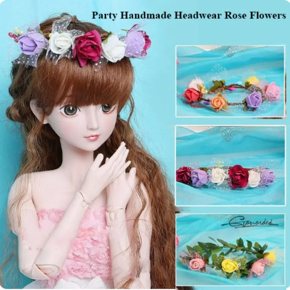 New Fashion Doll Flowers Hair Headdress DIY Multi-colors Rose Wreath Doll Hair Accessories Doll Headband for 1/3 BJD 60cm Doll