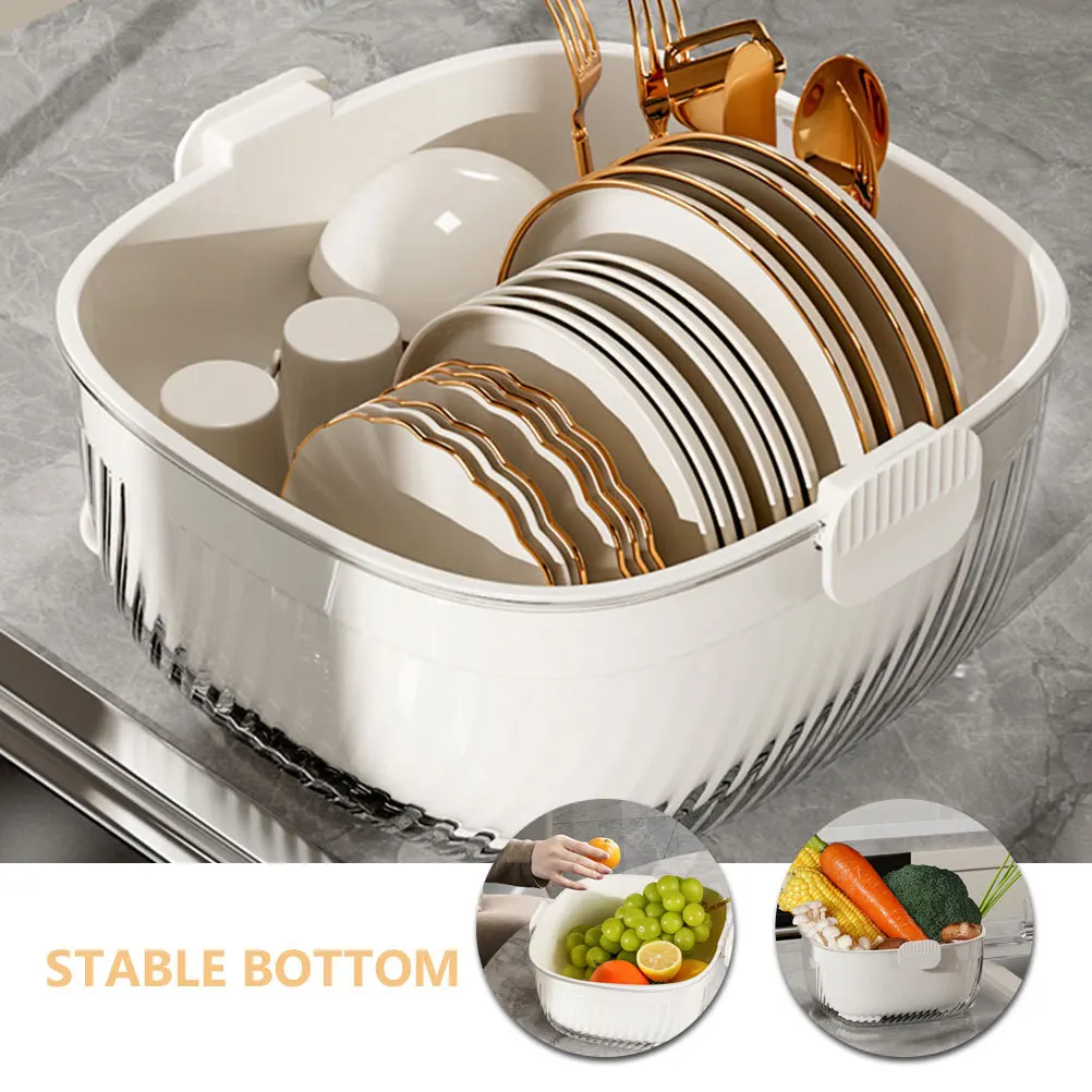 

Double Layer Kitchen Drain Basket Fruits Washing Strainer Multifunctional Storage Lightweight Indoor Outdoor Use