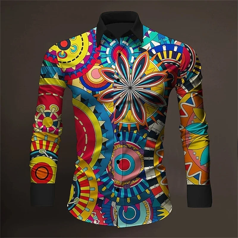 Exquisite Flower Pattern Hawaiian Shirts For Men Colorful Plant 3D Print Aloha Shirts Casual Loose Long Sleeve Lapel Tops Blouse