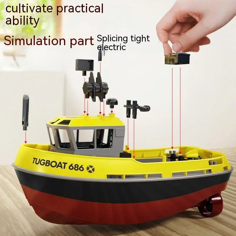 New Product 1:72 Full Scale Remote Control Ship Simulation Tugboat 686 Double Motor Small Tugboat Charging Children's Toys