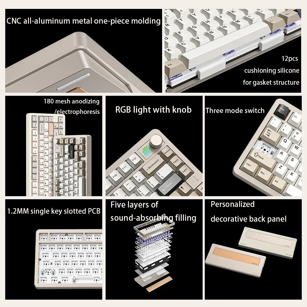 Custom F75 Keyboard Tri-mode Mechanical Keyboard Wireless BT CNC All Aluminum Rgb Gasket Computer Accessories