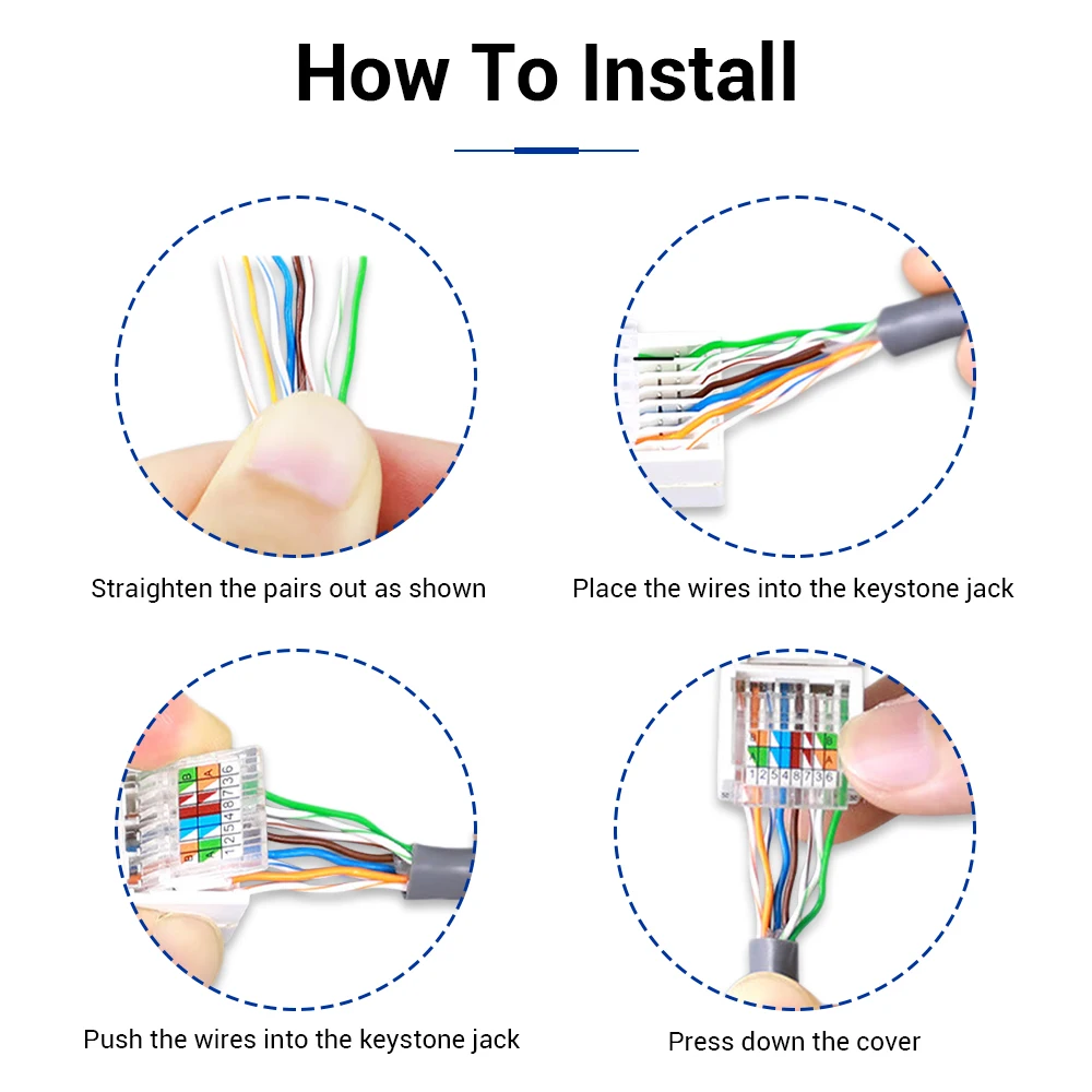 ZOERAX 도구 미포함 RJ45 키스톤 잭, 펀치 다운 도구 불필요, 모듈 커플러, 패치 패널과 호환되지 않음, Cat6, Cat5e, 10 개