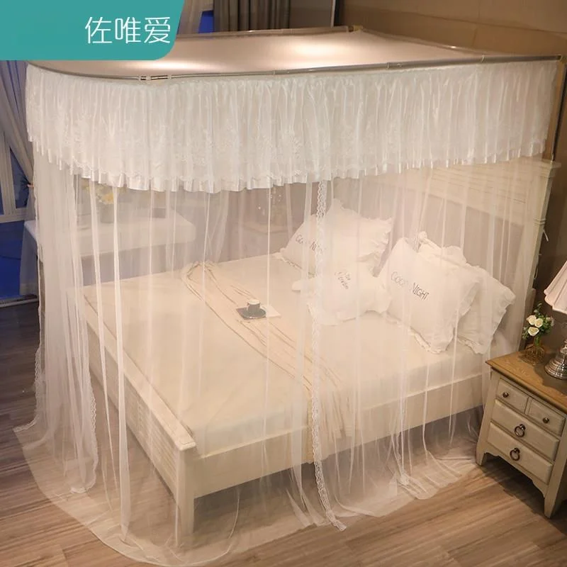 U-Shape Retractable Floor-Mounted Mosquito Net Stainless Steel Bracket Track Support Thickened No Installation Bedroom Use