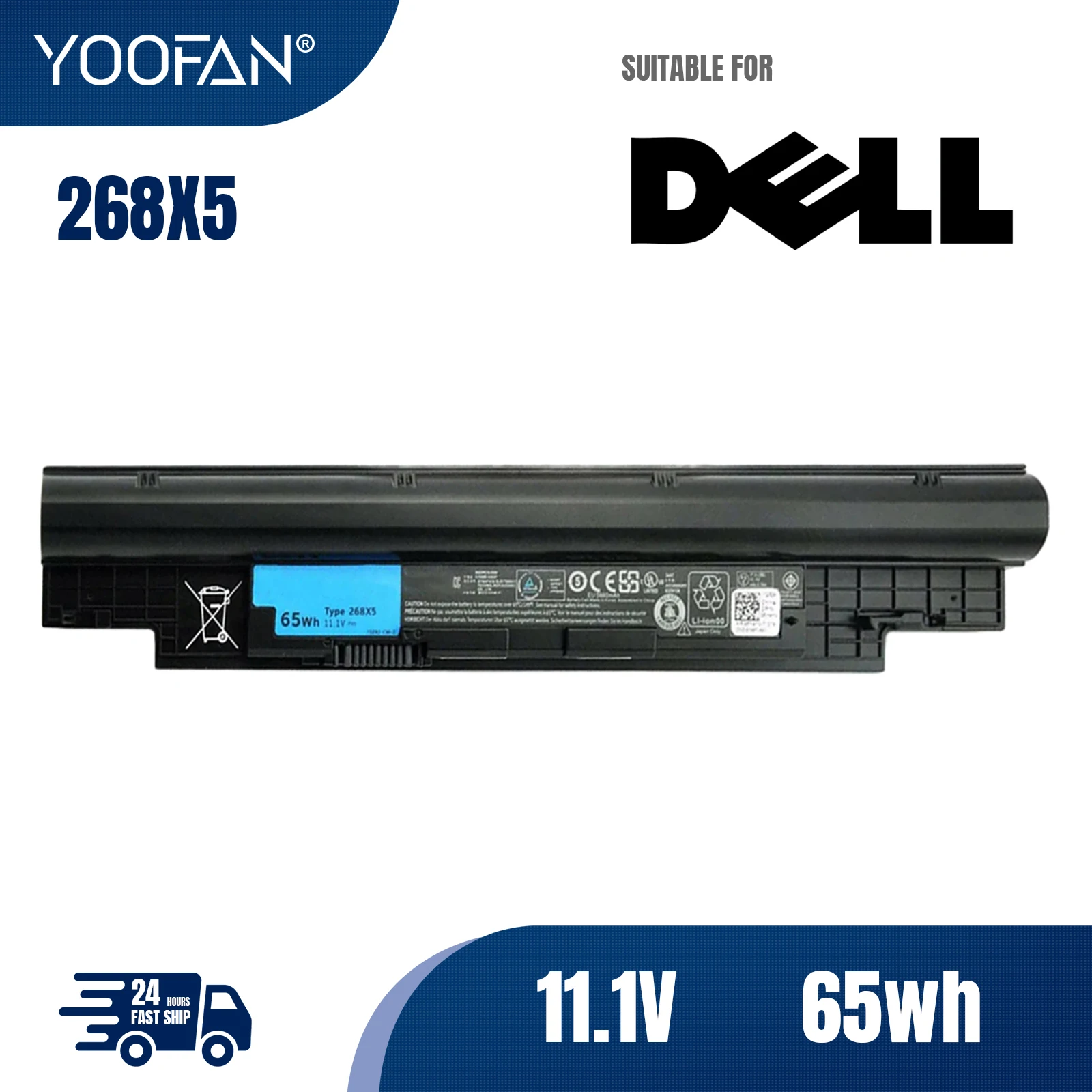 

YOOFAN 65Wh 11.1V 268X5 Original New Battery For DELL Vostro V131R V131D For Inspiron 13Z N311z 14Z N411z H2XW1 H7XW1