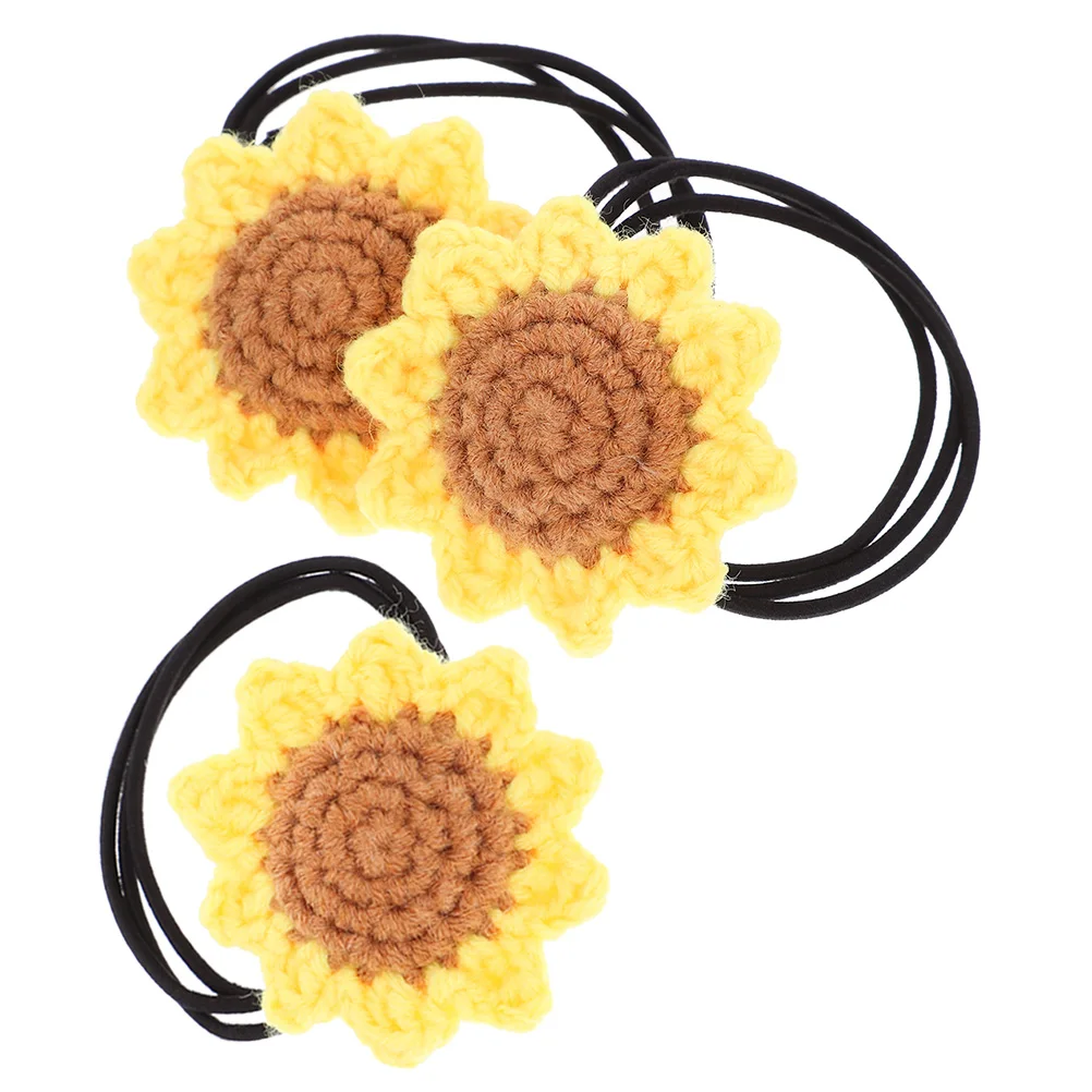 

3pcs Cotton Hair Ties Handmade Sunflower Elastic Bands Headbands Women Girls Ponytail Holders Practical Durable Crochet
