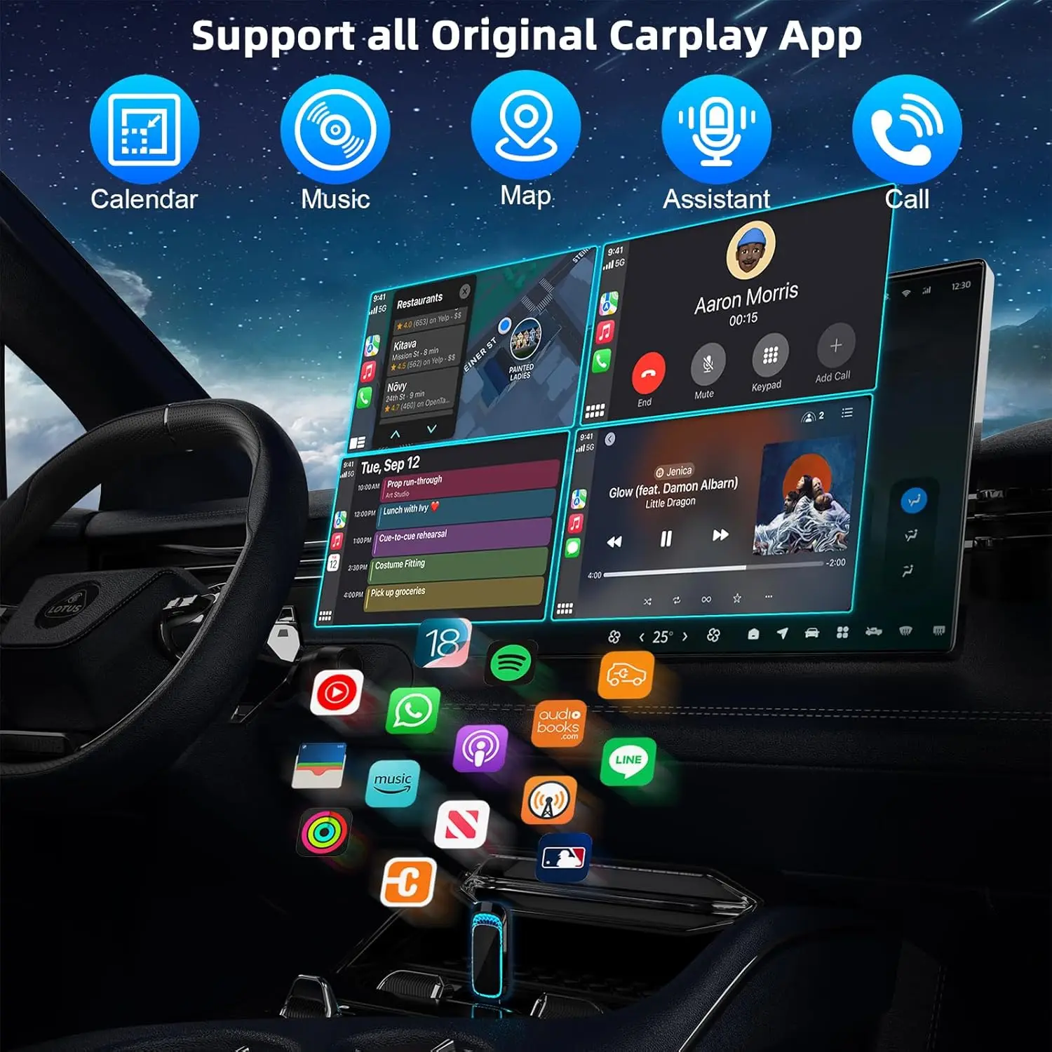 Mini wireless USB CarPlay adapter for iPhone, 2024 update, converts via cable dongle for 2016 cars view 3