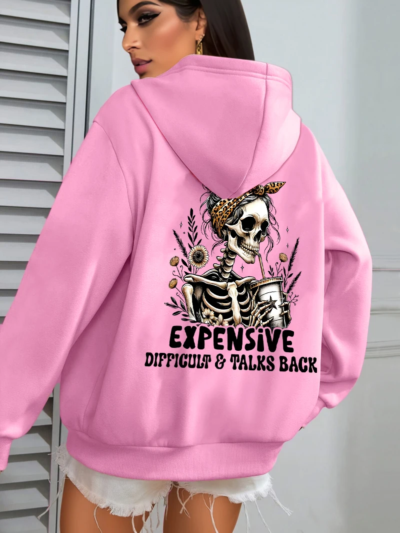 

Дорогие сложные кофейные черепа с принтом женские толстовки осенняя карманная уличная одежда свободный повседневный пуловер удобная флисовая толстовка